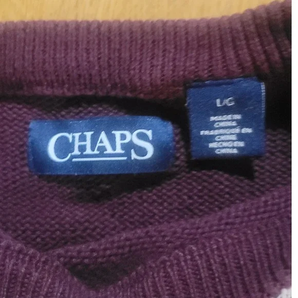 CHAPS Mens Striped Sweater Burgundy Navy White Long Sleeve Crew Neck Knit Size L - Picture 2 of 4